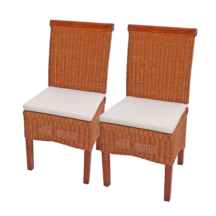 Set 2 scaune Mendler, rattan, cu perne, 46x50x96cm