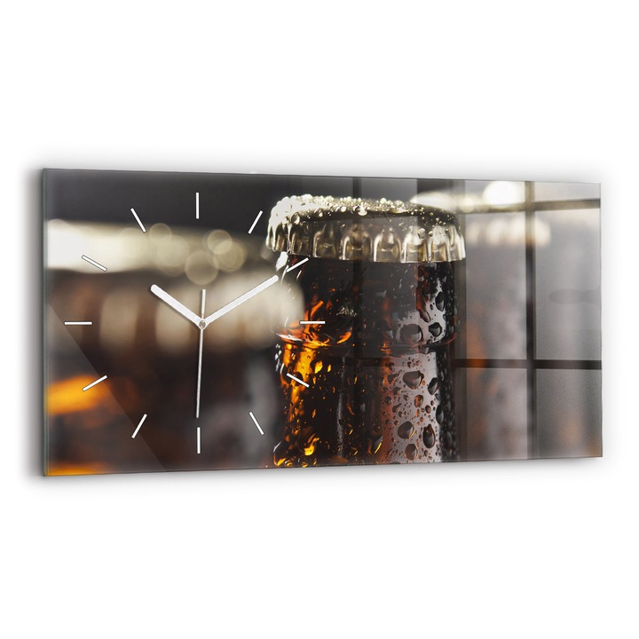 Ceas de perete, Wallfluent, de sticla, Mainile albe, Fara cifre, Sticle de sticla, Maro, Dreptunghi 60x30 cm, 010010500030100270585