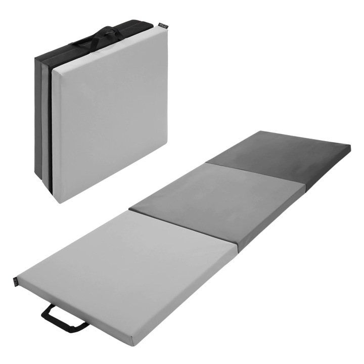 Сгъваема постелка за гимнастика, от 3 части, сива, 4FIZJO