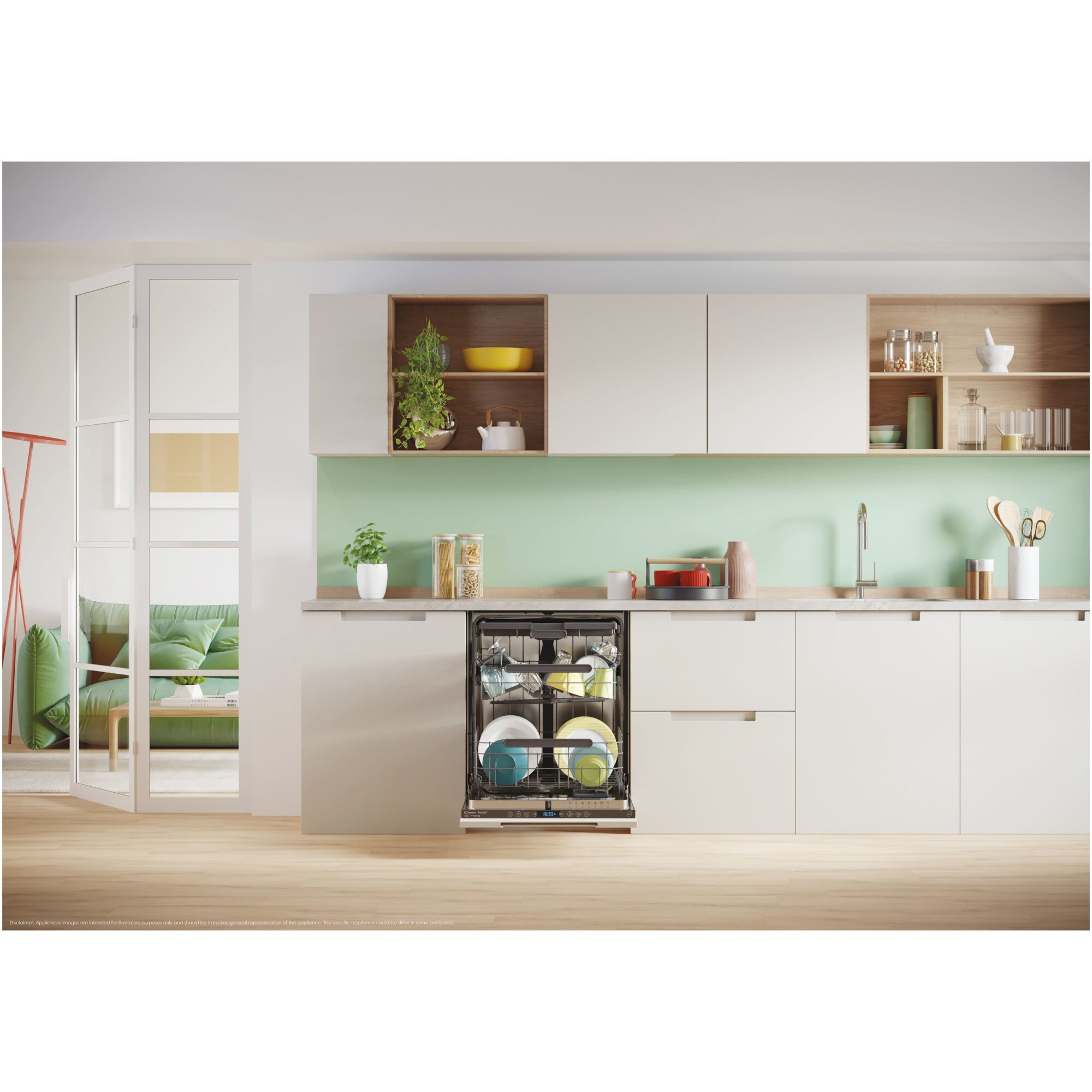Masina de spalat vase incorporabila Candy Rapido CS 5C4F1A, 15 seturi, 8 programe, Clasa C, 3 cosuri, WiFi, Wash & Dry 35', Motor Speed-Drive Inverter , Automatic Open Door, MaxiTub, Aquastop, 60 cm