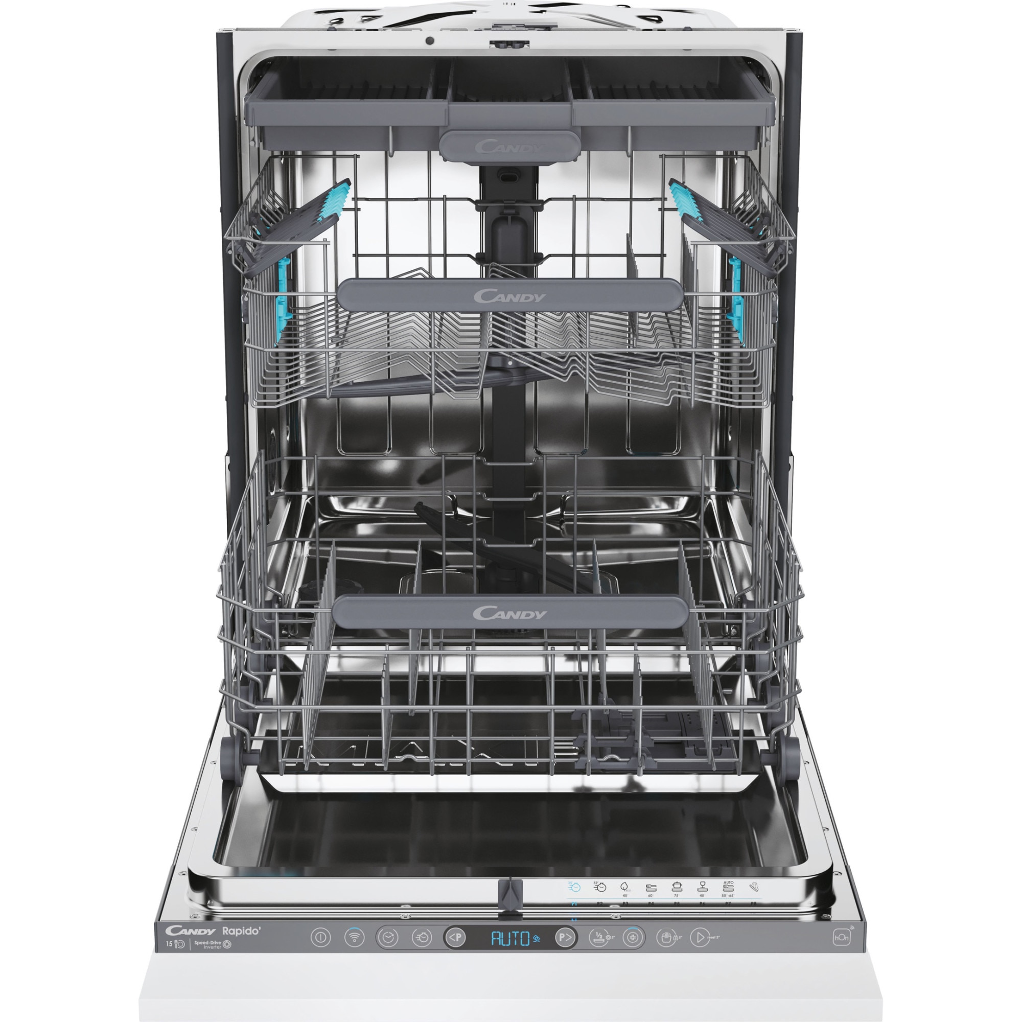 Masina de spalat vase incorporabila Candy Rapido CS 5C4F1A, 15 seturi, 8 programe, Clasa C, 3 cosuri, WiFi, Wash & Dry 35', Motor Speed-Drive Inverter , Automatic Open Door, MaxiTub, Aquastop, 60 cm
