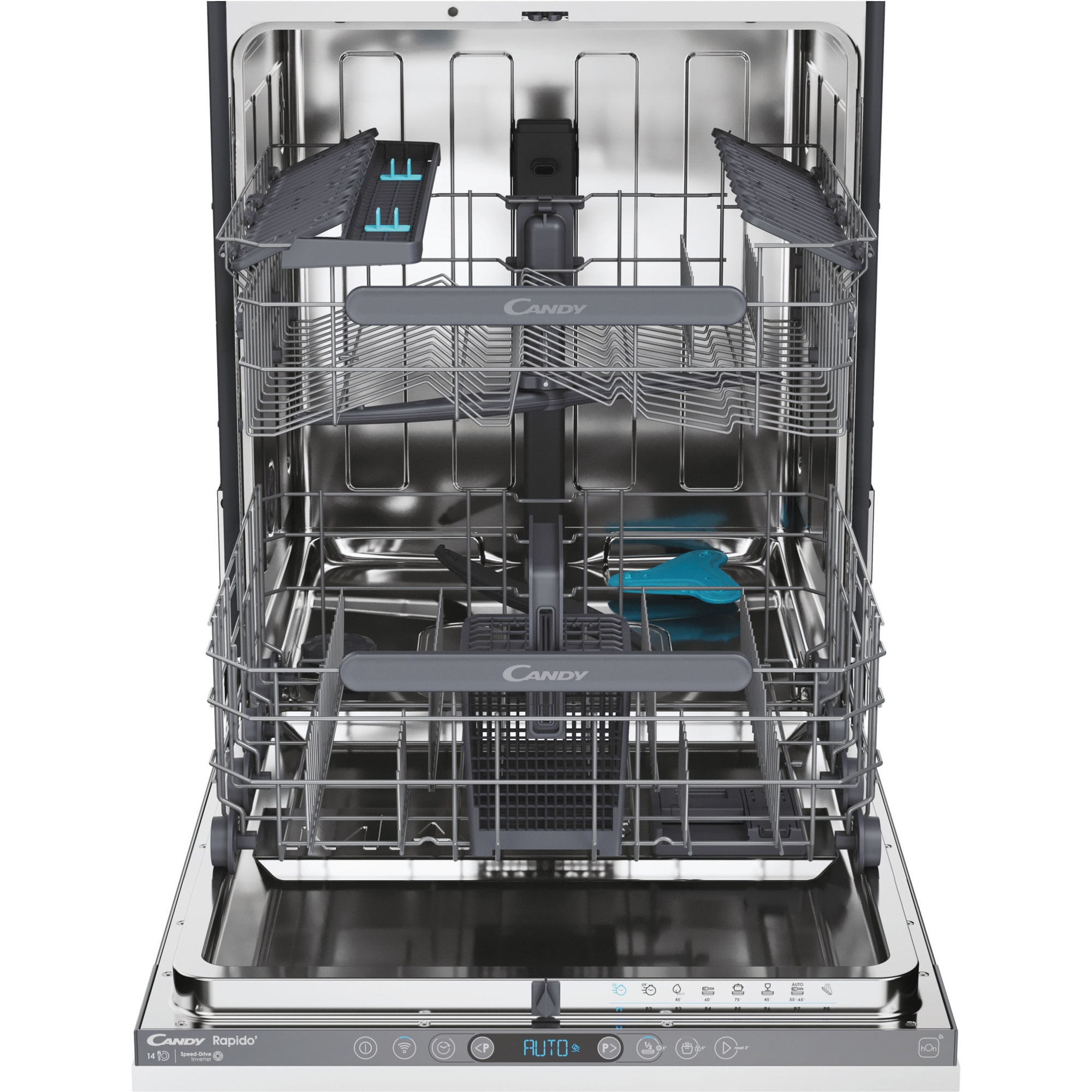 Masina de spalat vase incorporabila Candy Rapido CI 4C6F0PA, 14 seturi, 8 programe, Clasa C, WiFi, Wash & Dry 35', Motor Speed-Drive Inverter , Automatic Open Door, MaxiTub, Power Wash, Aquastop, 60 cm