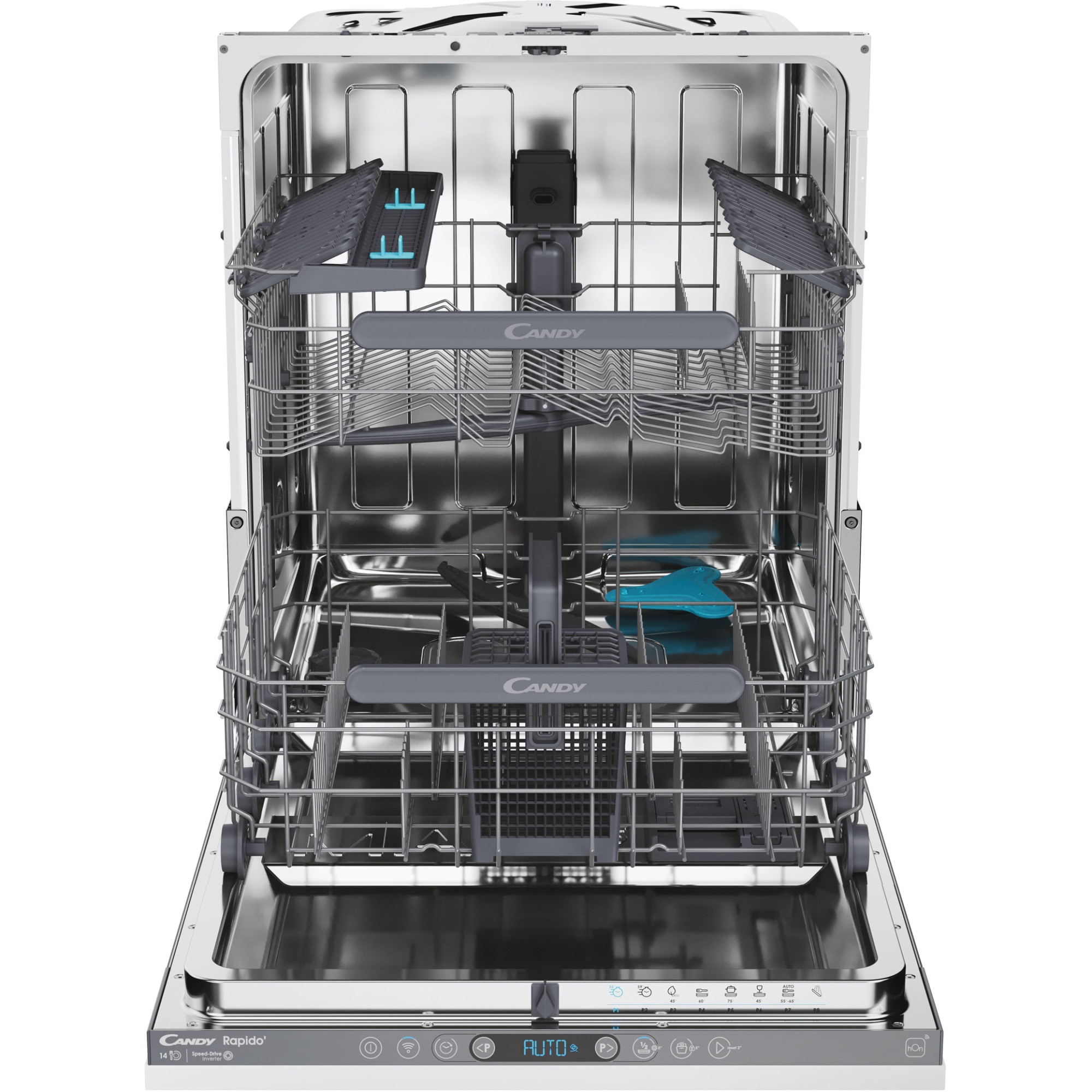 Masina de spalat vase incorporabila Candy Rapido CI 4C6F0PA, 14 seturi, 8 programe, Clasa C, WiFi, Wash & Dry 35', Motor Speed-Drive Inverter , Automatic Open Door, MaxiTub, Power Wash, Aquastop, 60 cm