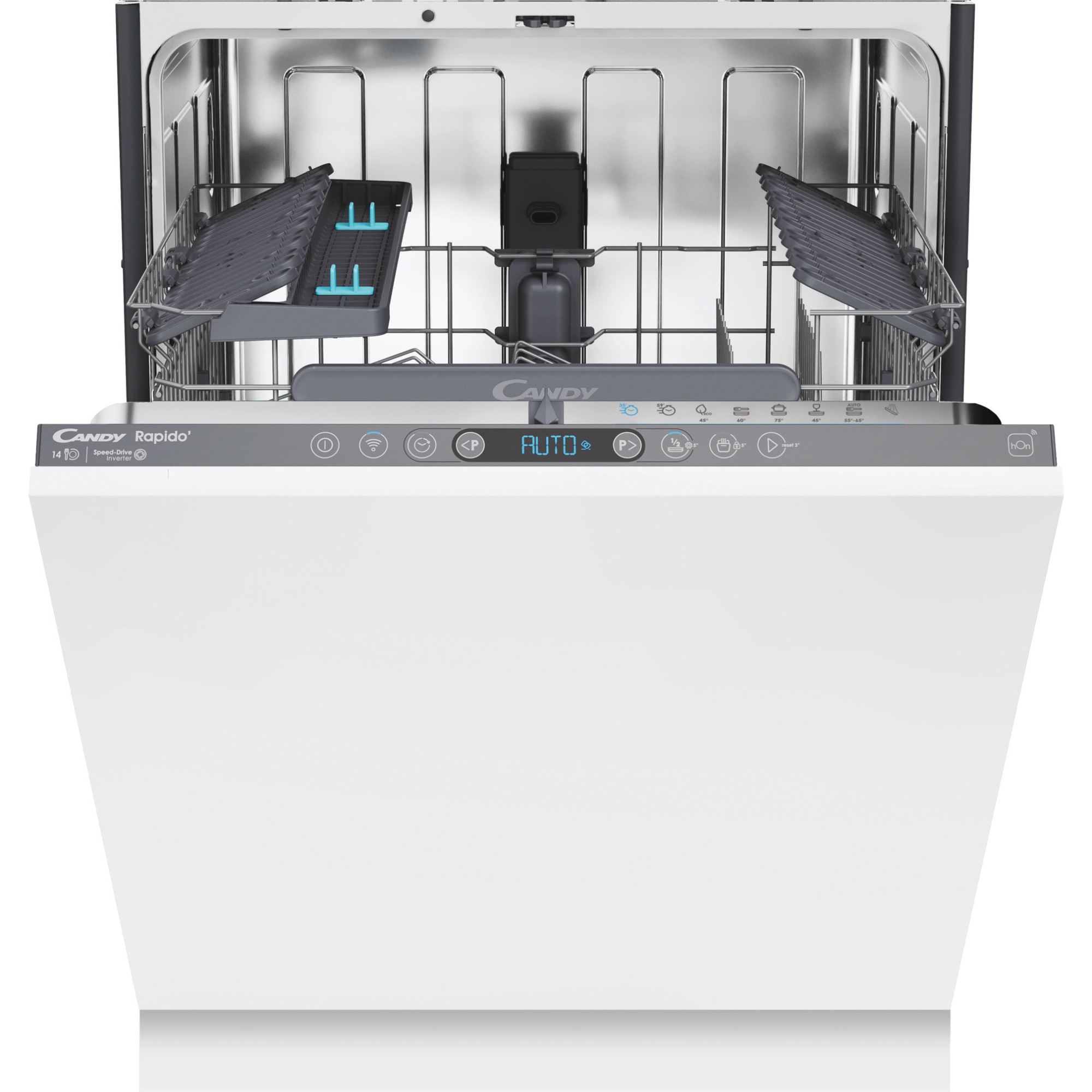 Masina de spalat vase incorporabila Candy Rapido CI 4C6F0PA, 14 seturi, 8 programe, Clasa C, WiFi, Wash & Dry 35', Motor Speed-Drive Inverter , Automatic Open Door, MaxiTub, Power Wash, Aquastop, 60 cm