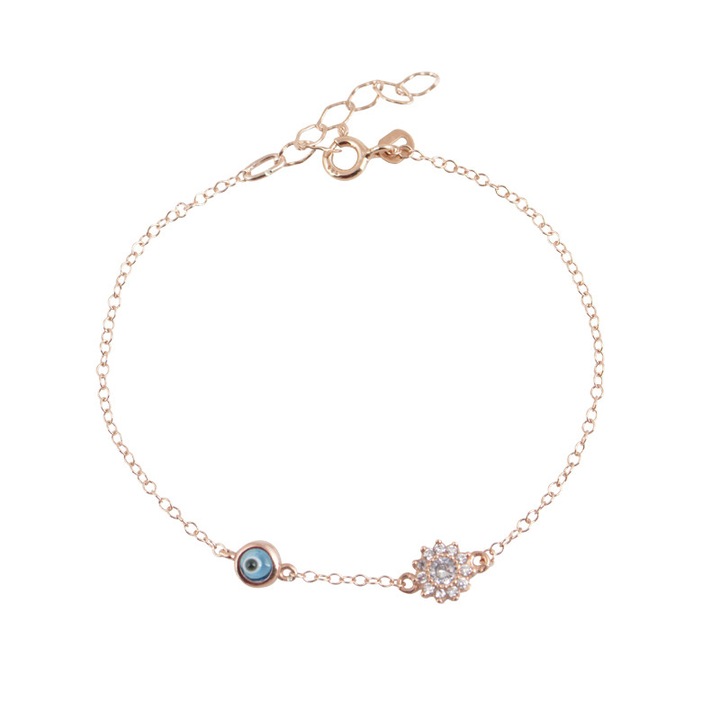 Bratara cu flori, Argint/Zirconiu, Auriu