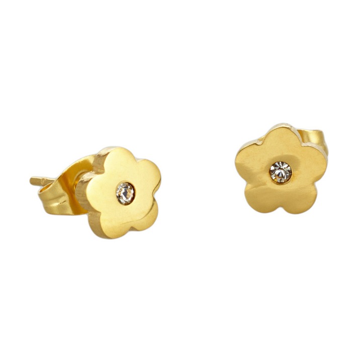 Cercei cu flori, Inox, Auriu