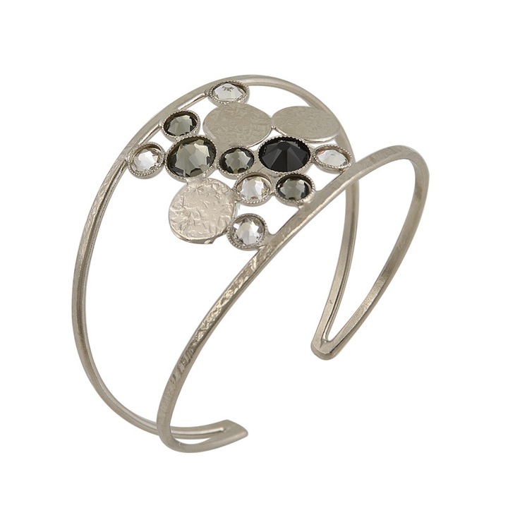 Bratara circulara realizata manual cu cristale, Bronz, Argintiu