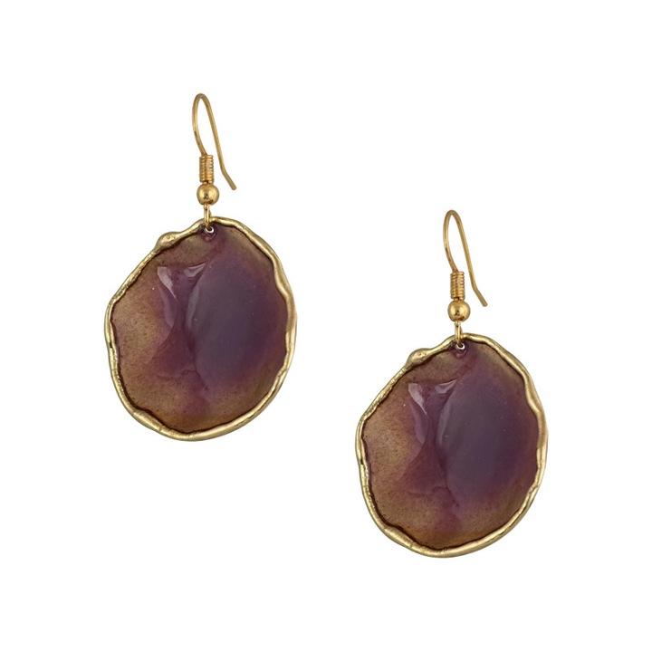 Cercei rotunzi lucrati manual dama, Bronz/Email, Auriu/Caramel