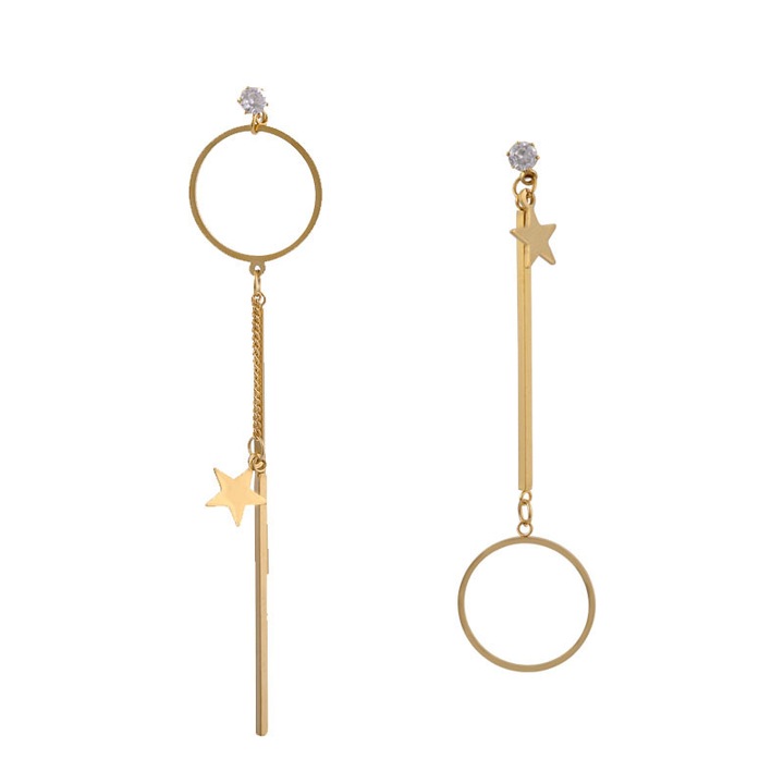 Cercei rotunzi cu stea, Inox, Auriu