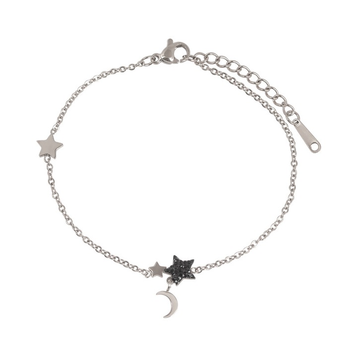 Bratara cu stea si luna, Inox, Argintiu