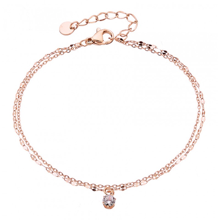 Bratara dubla dama, Inox, Auriu roz