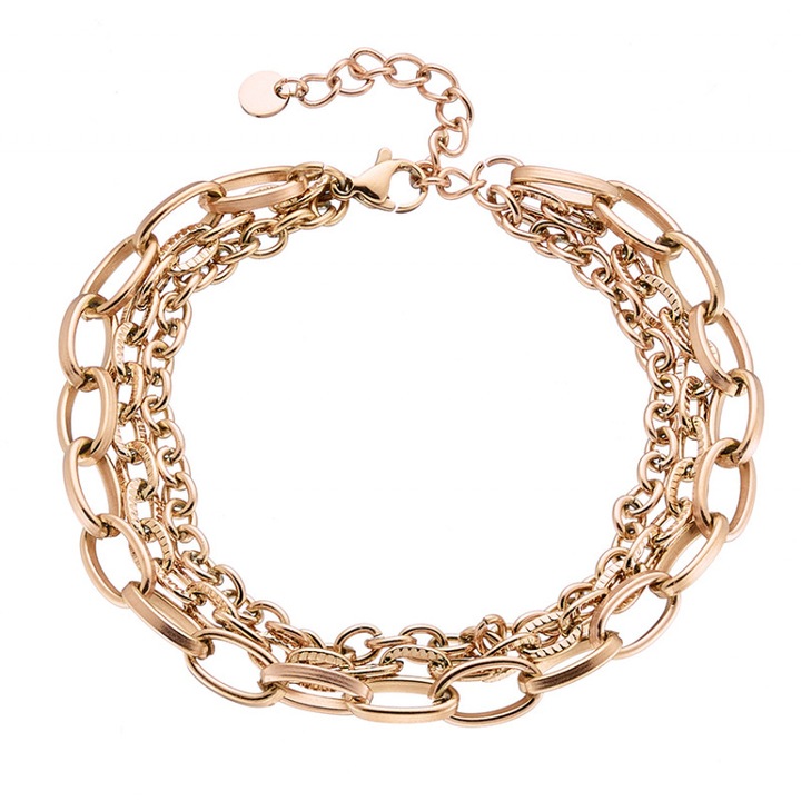 Bratara tripla pentru femei, Otel inoxidabil, Auriu roz