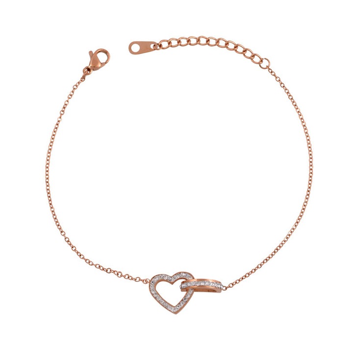 Bratara dama, Model inima, Otel inoxidabil, Auriu roz