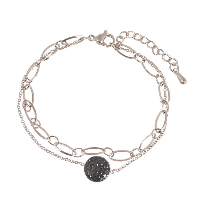 Bratara dama, Otel inoxidabil, Cristale decorative, Argintiu/Negru