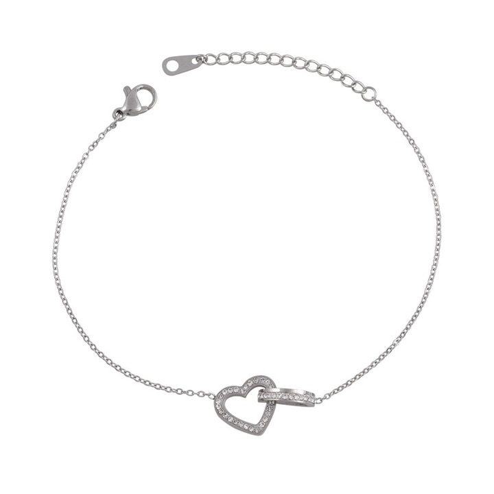 Bratara dama, Model inima, Otel inoxidabil, Argintiu