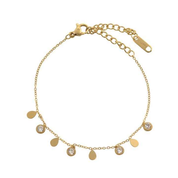 Bratara dama, Model picaturi, Otel inoxidabil, Cristale decorative, Auriu