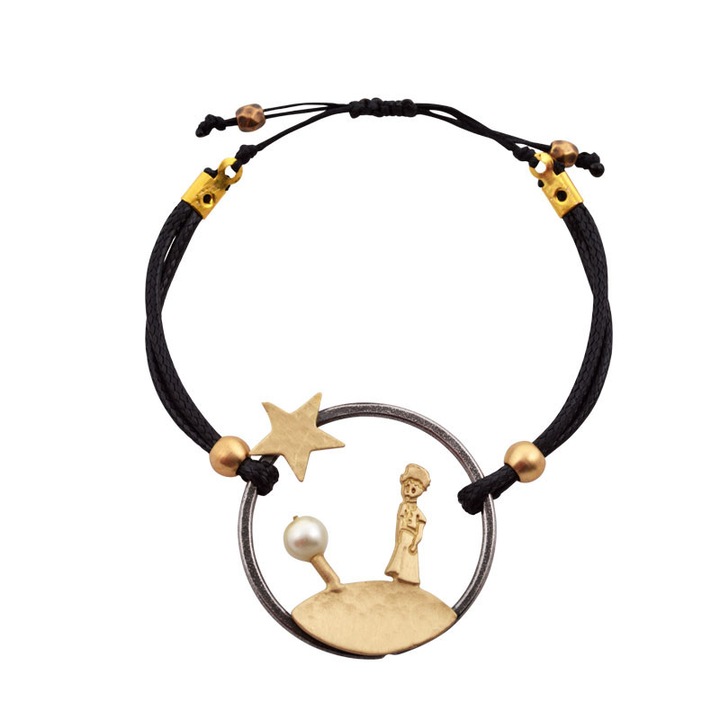 Bratara dama, Model Micul Print, Bronz, Perla, Negru/Auriu