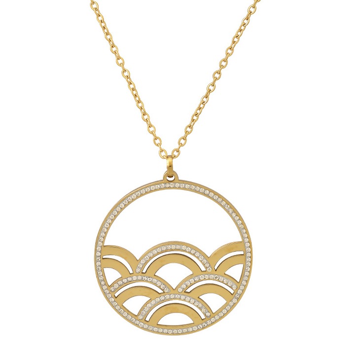 Colier dama, Inox, Cristale, Auriu