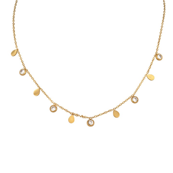 Colier dama, Inox, Cristale, Auriu