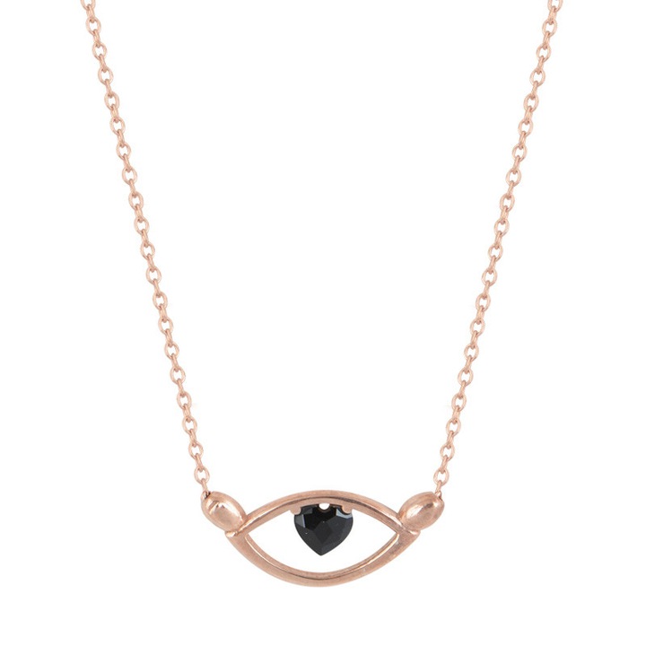 Colier dama, Model ochi, Argint 925, Cristal, Auriu/Negru