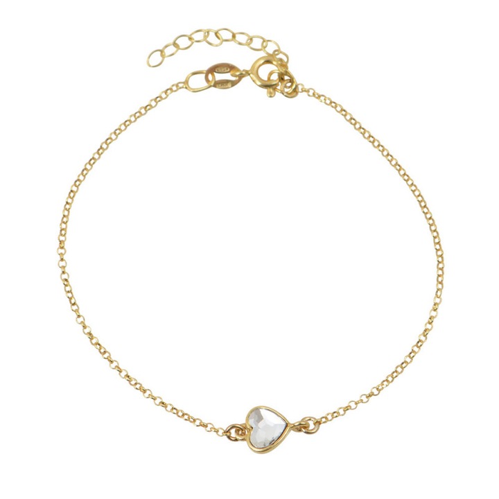 Bratara dama, Model inima, Argint 925, Cristal, Argintiu/Alb