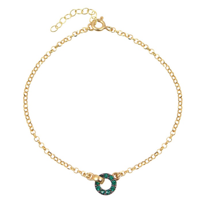 Bratara dama, Argint 925, Cristale, Auriu/Verde