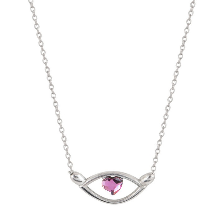 Colier dama, Model ochi, Argint 925, Cristal, Argintiu/Roz