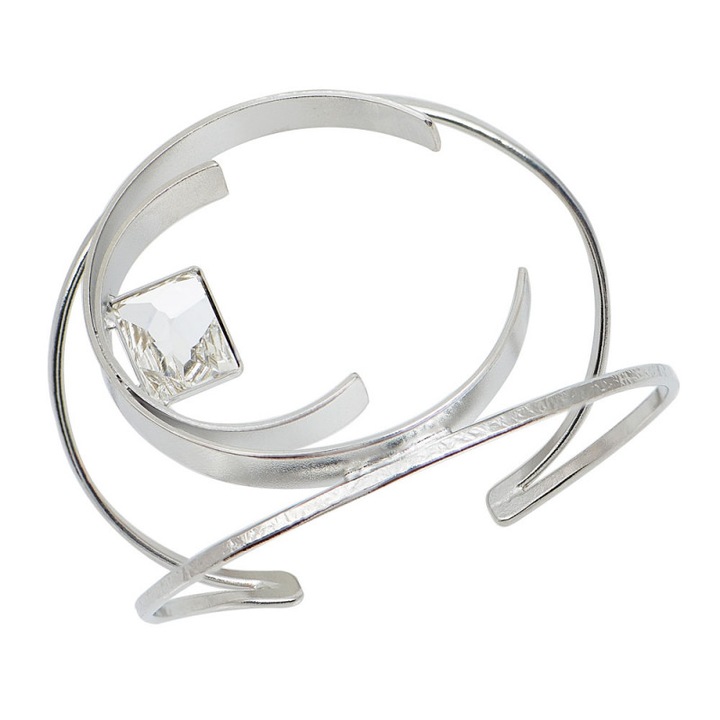 Bratara semiluna pentru femei, Bronz/Cristal, Argintiu