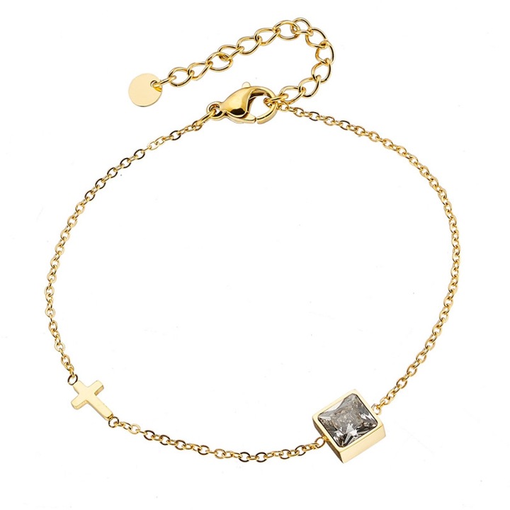 Bratara cu cruce pentru femei, Otel/Cristal, Auriu