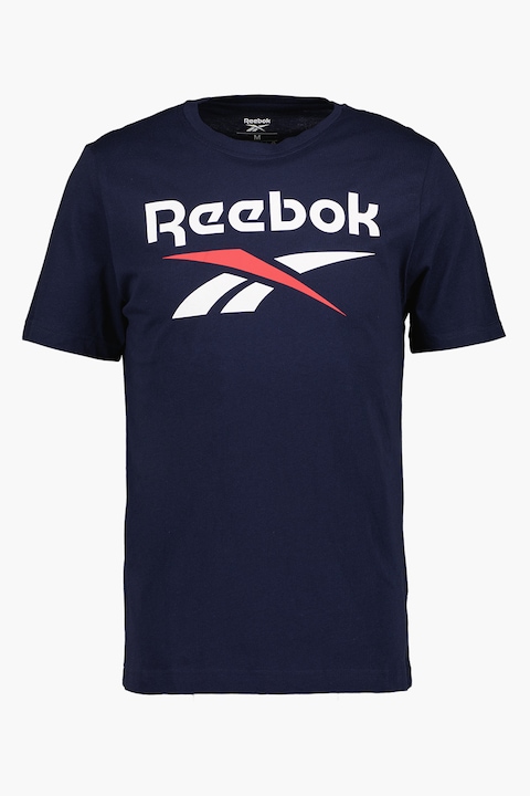 Reebok, Фитнес тениска с лого, Бял/Тъмносин