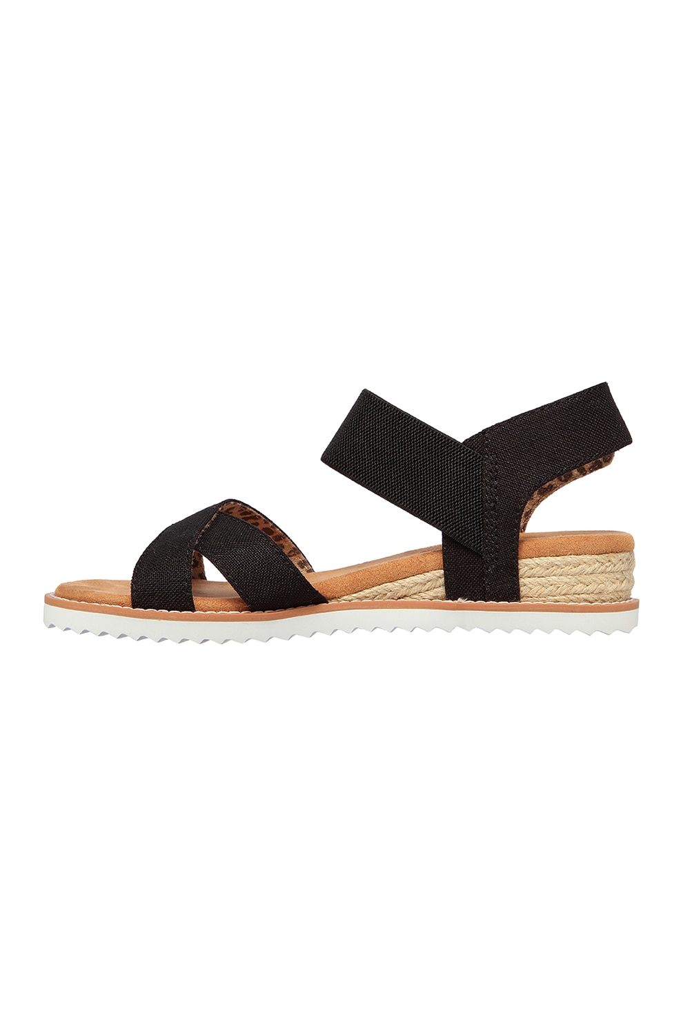 Skechers, Sandale cu talpa wedge si inchidere velcro, Negru, 36