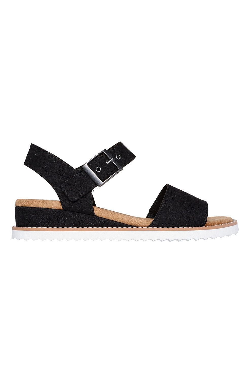 Skechers, Sandale wedge cu perforatii, Negru, 38