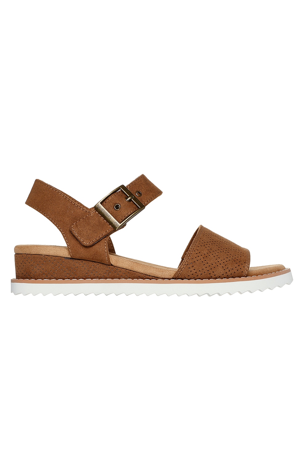 Skechers, Sandale wedge cu perforatii, Maro camel, 36