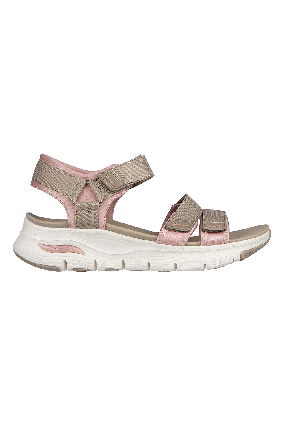 Skechers, Sandale din material textil cu velcro Arch Fit-Fresh Bloom, Roz, Maro taupe, 39
