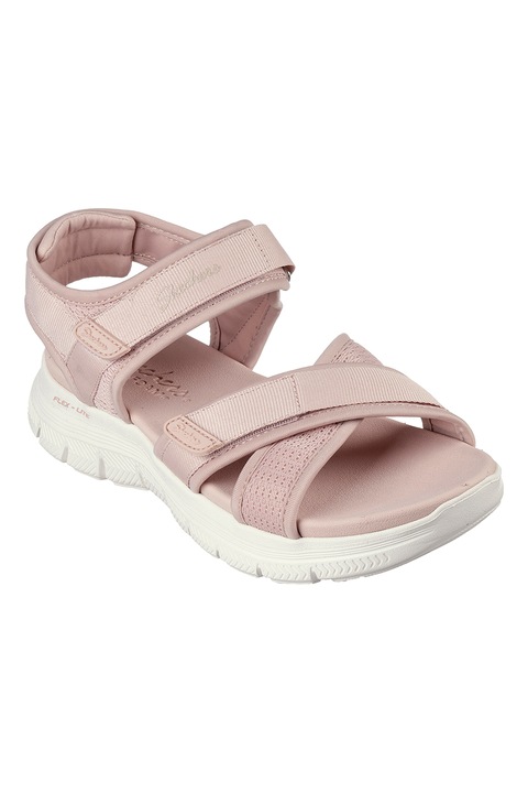 Skechers, Sandale cu velcro si logo, Roz pal