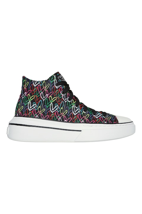 Skechers, Tenisi mid-high cu model cu inimi, Verde/Negru/Roz