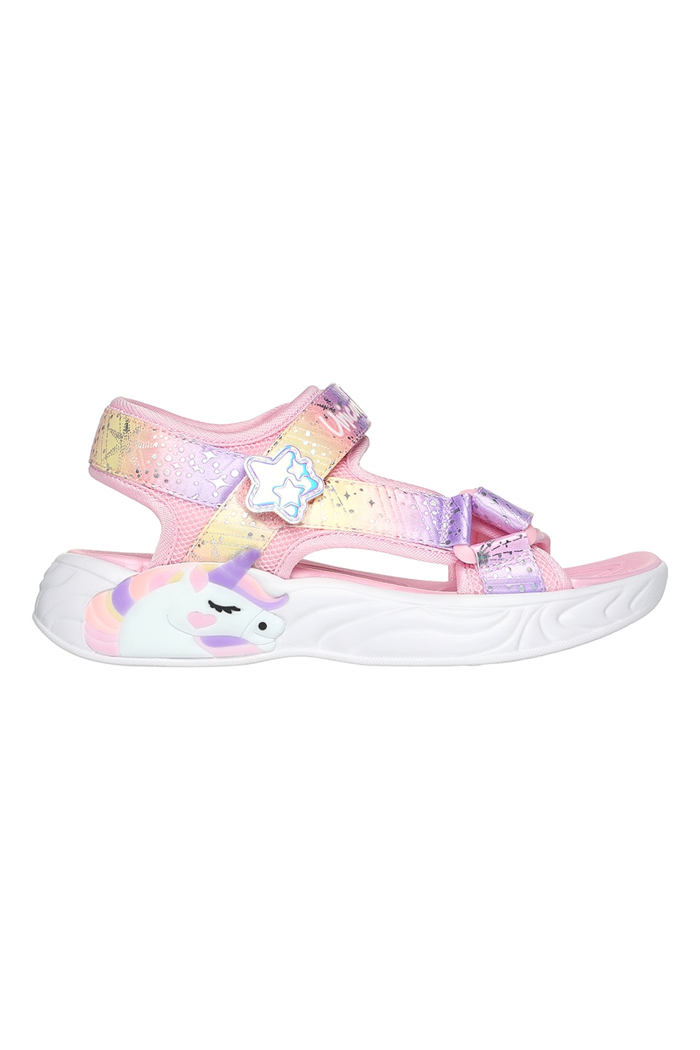 Skechers, Sandale cu velcro si model colorblock Unicorn Dreams, Roz deschis, 32 EU