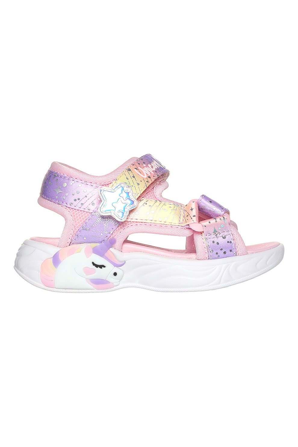 Skechers, Sandale cu velcro si model colorblock Unicorn Dream, Roz deschis, 21 EU
