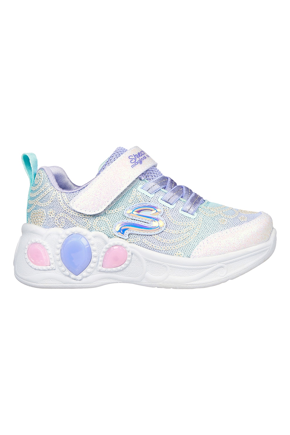 Skechers, Pantofi sport cu LED-uri Princess Wishes, Alb, Lila, Menta, 22 EU