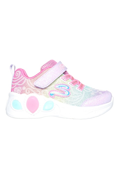 Skechers, Pantofi sport cu LED-uri Princess Wishes, Alb/Corai/Roz