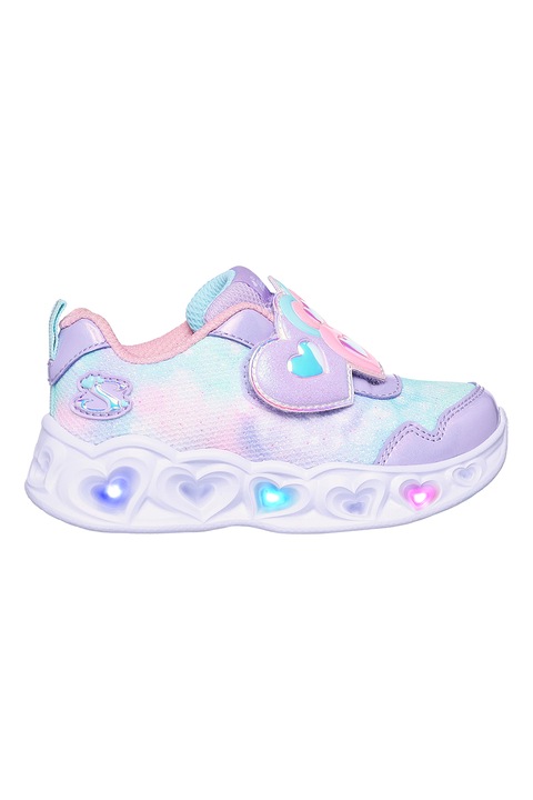 Skechers, Pantofi sport cu LED-uri si aspect stralucitor, Albastru lavanda/Roz pastel