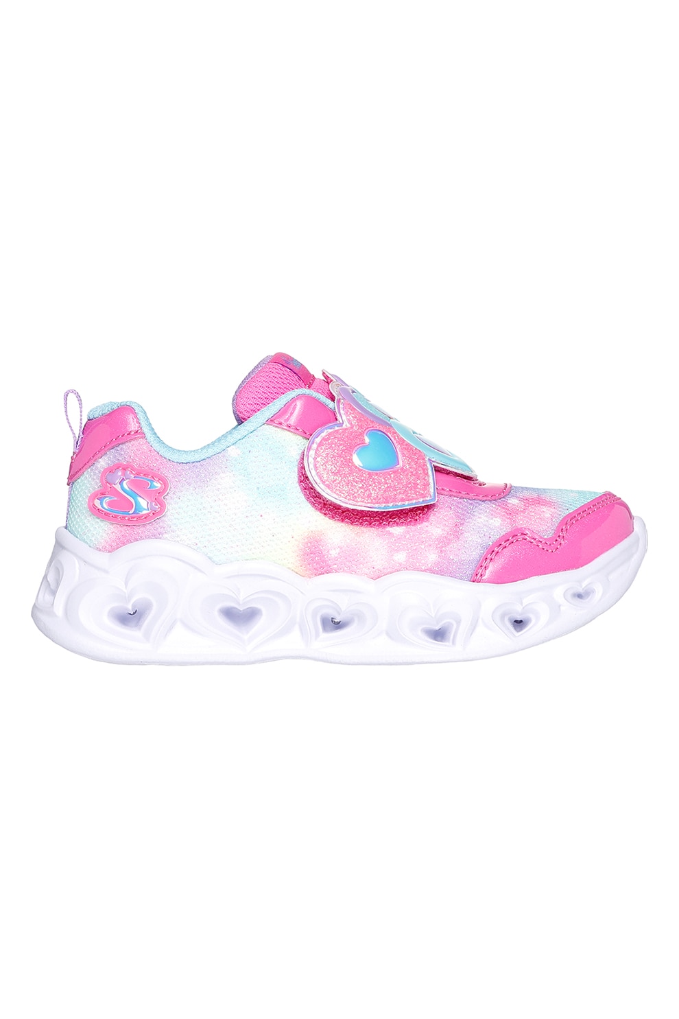 Skechers, Pantofi sport cu LED-uri si aspect stralucitor, Albastru glaciar, Roz, 22 EU