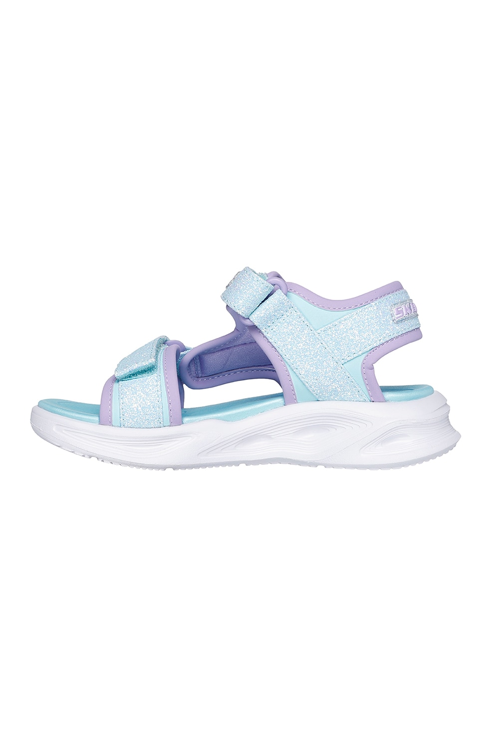 Skechers, Sandale cu inchidere velcro si LED-uri, Lila, Albastru deschis, 29 EU