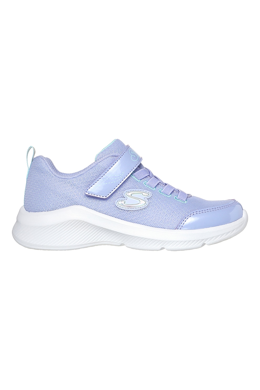 Skechers, Pantofi sport cu velcro, din material textil si piele ecologica, Albastru lavanda, 29 EU