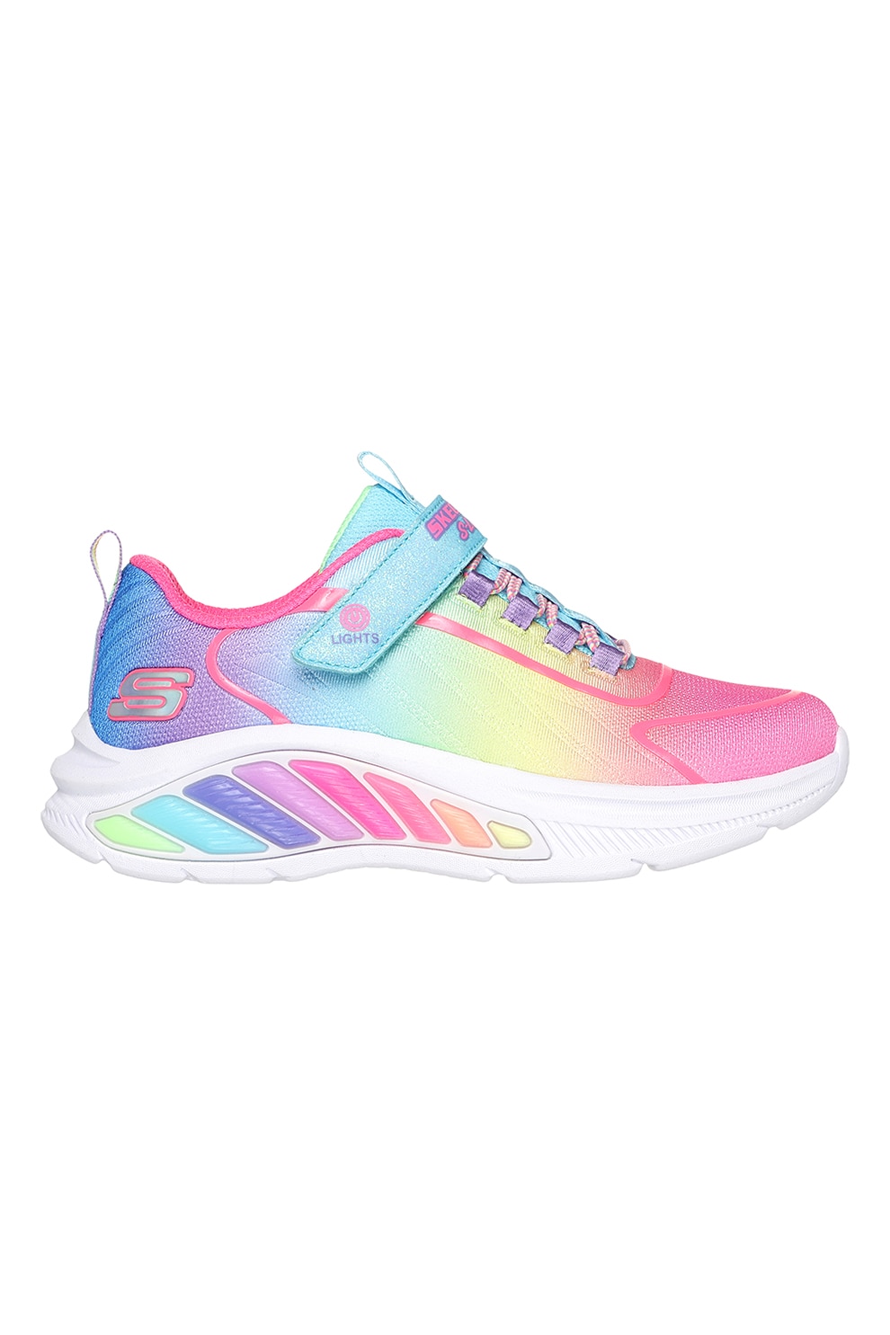 Skechers, Paantofi sport cu velcro S-Lights Rainbow Cruises, Multicolor, 29 EU