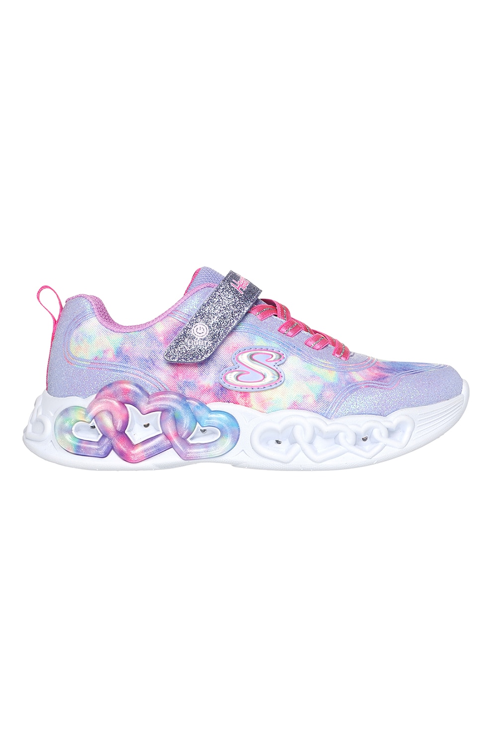 Skechers, Pantofi sport cu velcro si LED-uri, Multicolor, 32 EU