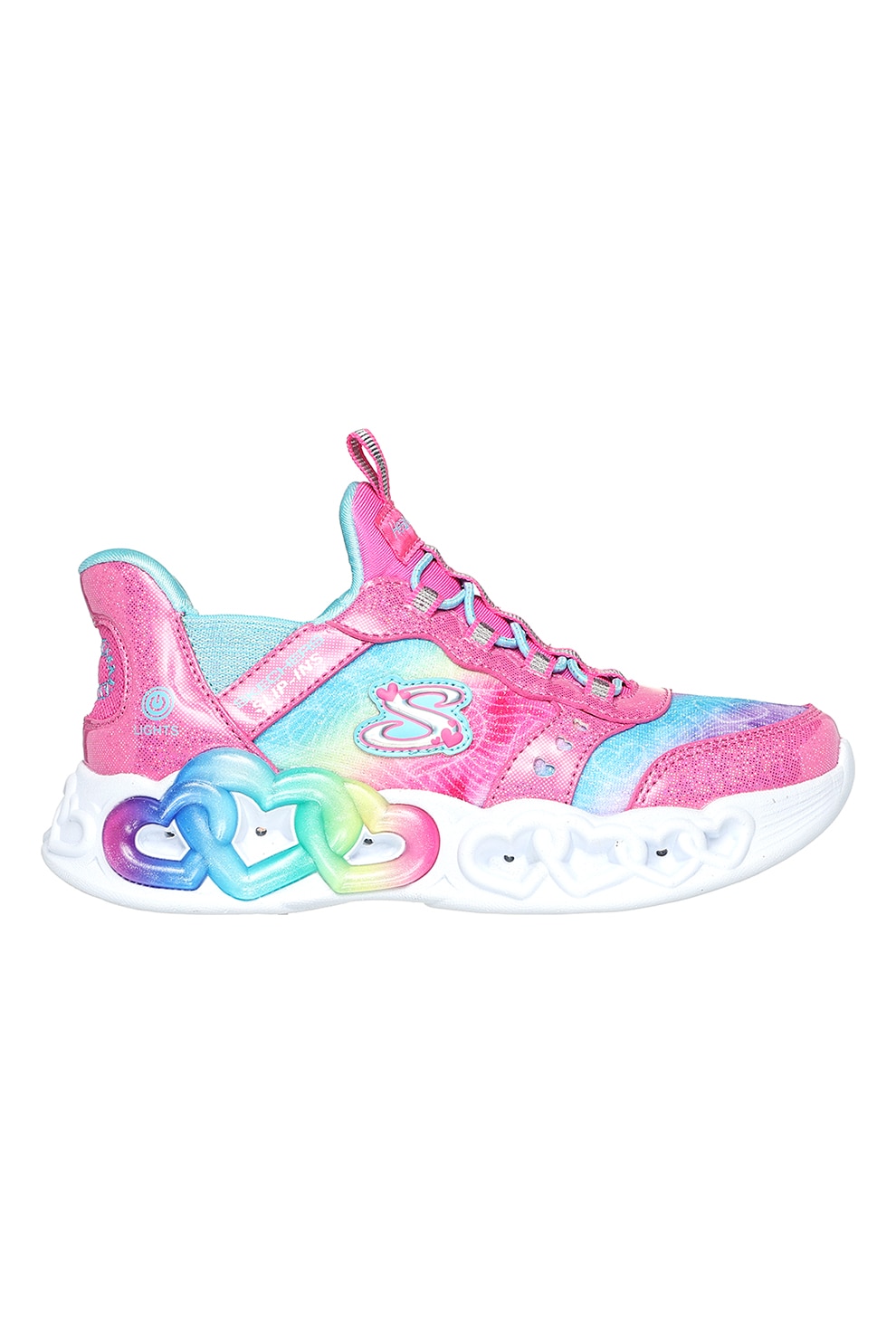Skechers, Pantofi sport slip-in cu lumini LED, Roz, Albastru, 30 EU