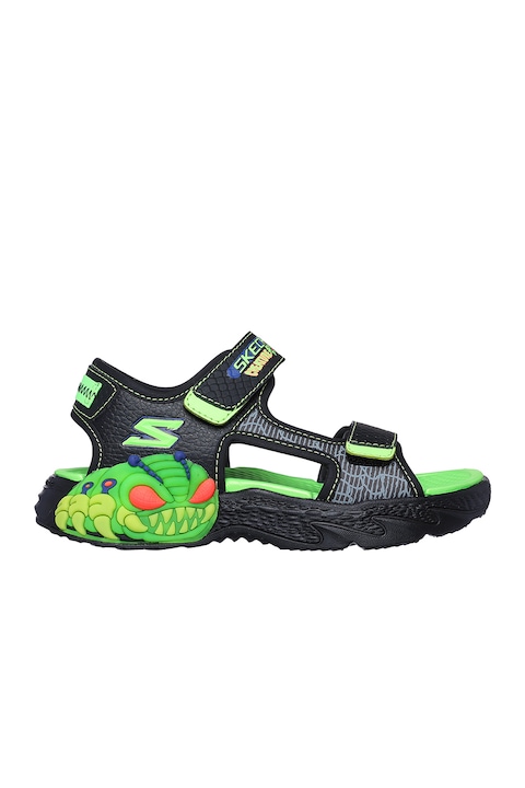 Skechers, Сандали от еко кожа с велкро, Черен/Лайм зелено