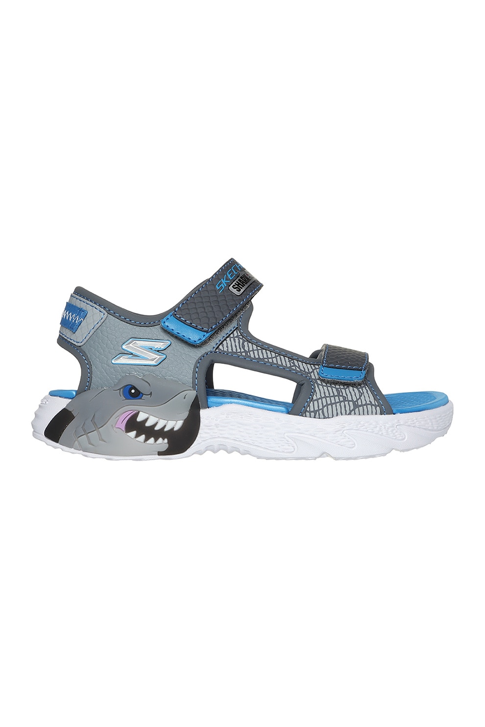 Skechers, Sandale din piele ecologica cu inchidere velcro, Gri, Albastru, 29 EU