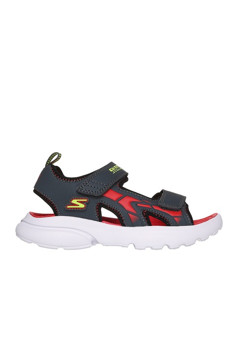 Skechers, Сандали с велкро и лого, Червен/Въглен сиво